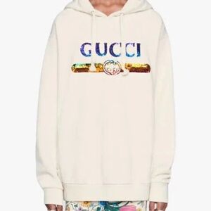 Gucci Multicolor Logo Cream Hoodie